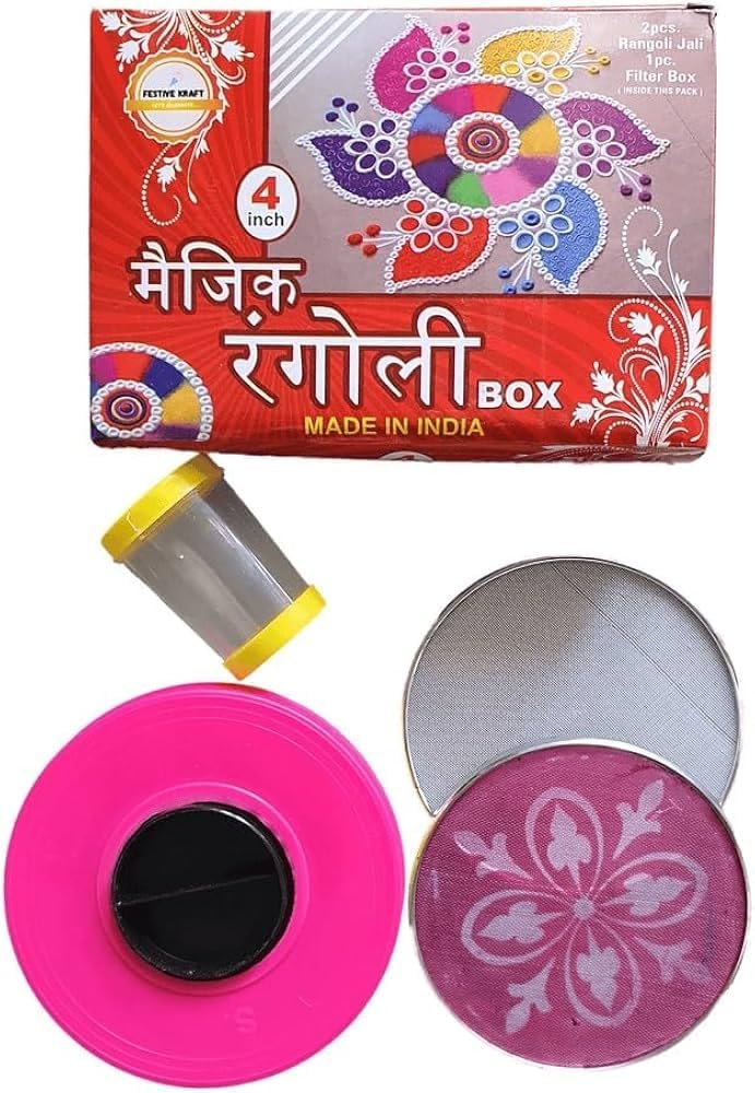 COYRASTH Magic Rangoli Making Tool Kit, Includes Rangoli Box, Colourful Rangoli Stencils, Chalk Powder, Container