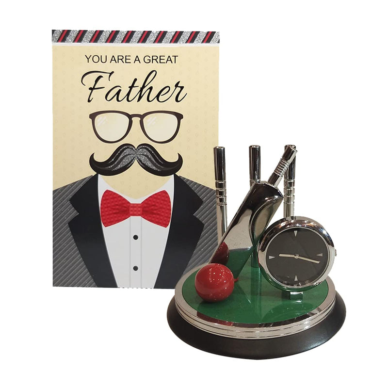 Natali Traders Best Gift for Father - Greeting Card and Metal Cricket Clock Showpiece - Fathers Day - Birthday