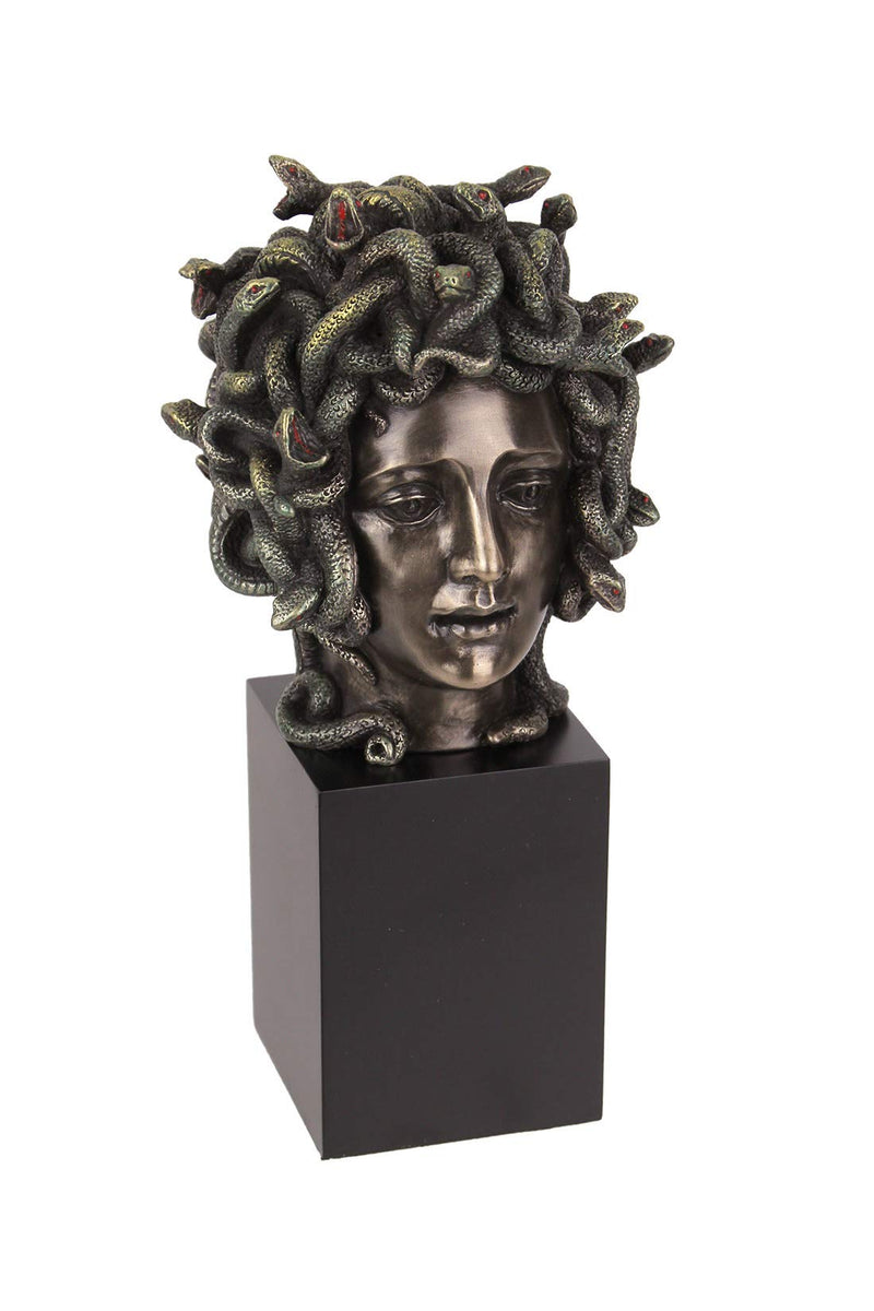 Veronese Design Cast Bronze Resin Medusa Head Figure on Plinth Bust Sculpture Painted Accent Art