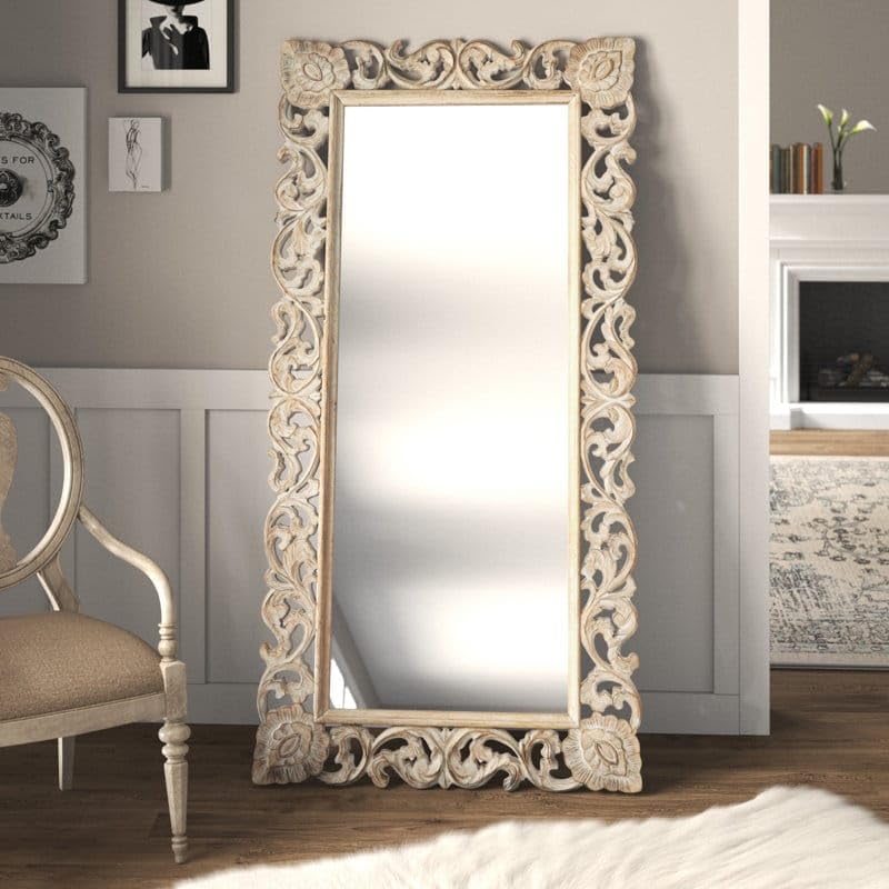 THE SARA ENTERPRISES Royal Wood Design Big Mirror Framre Wood Hand Carving Colour White Antique Size (36 X 72) Inch Only Frame with Out Mirror