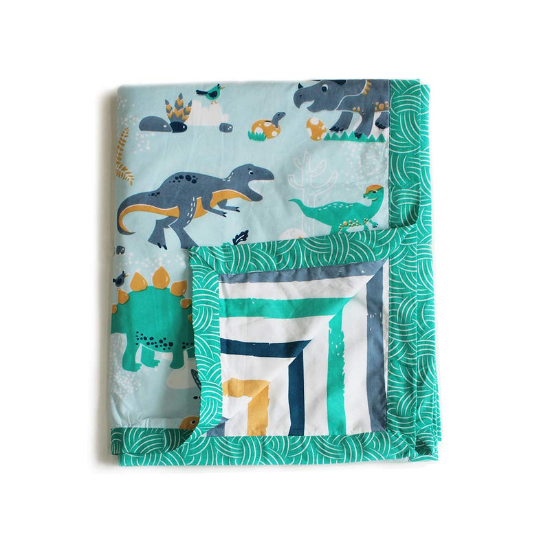 Silverlinen Snooze & Roar Dinosaur 100% Cotton 3 Layer Reversible Single Blanket Dohar for Kids for Boys and Girls - Multicolour(Size 56x70 Inches)