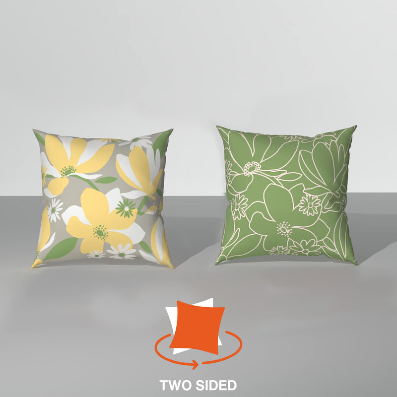 Sleepyhead Spring - Digital Printed Dual Sided Floral Cushion Covers/Throw Pillow (16X16, Set Of 5, Green & Yellow)(Canvas), 180 TC, 40.64 cm