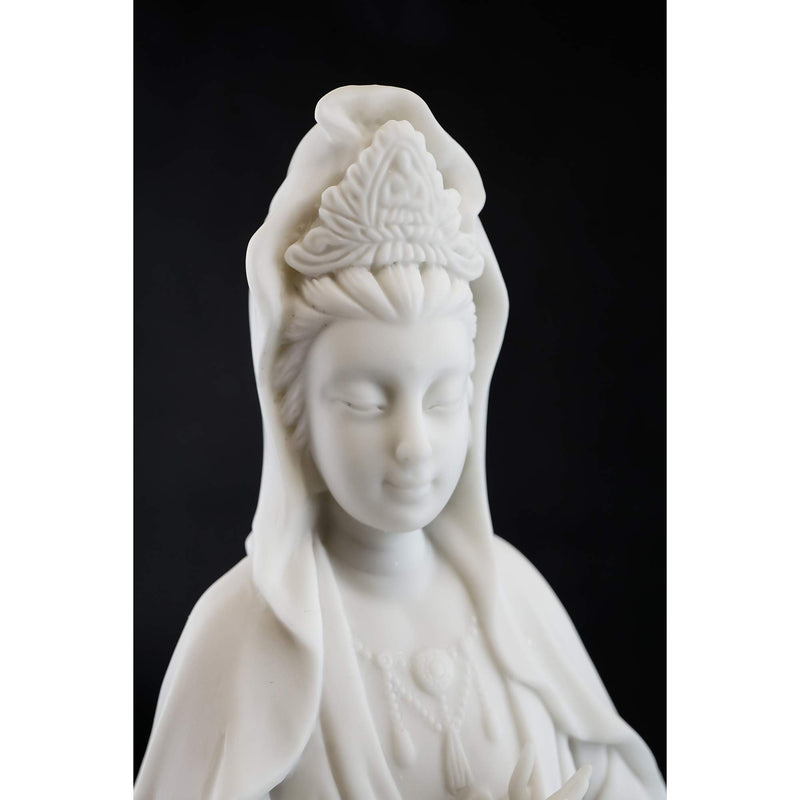 Top Collection Quan Yin Statue on Lotus Pedestal - Kwan Yin Goddess of Mercy and Compassion Sculpture in White Marble Finish- 12.5-Inch Buddhist Figurine