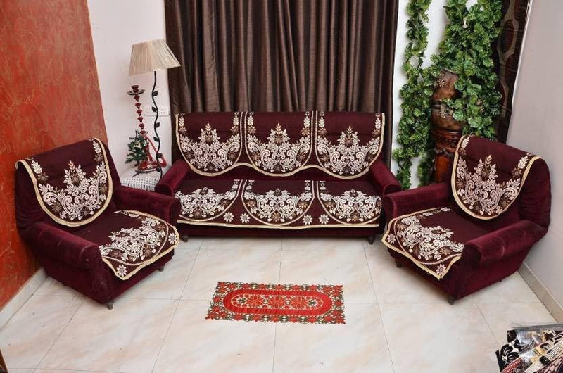 MULTITEX Ethnic Design Cotton 5 Seater Sofa Cover-Maroon