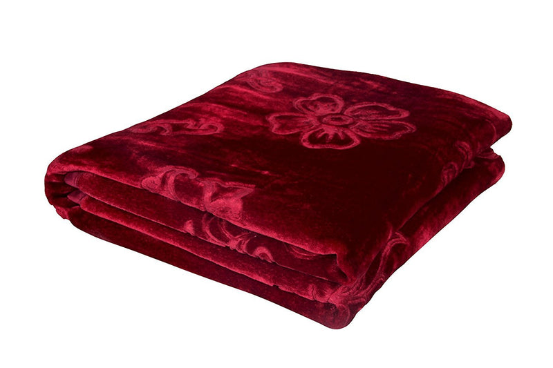 J SHREE Polycotton fabric Ultra Soft Luxurious Embossed Very Warm Korean Mink Blanket Double Bed for Winter - Maroon (85 x 100 Inches)