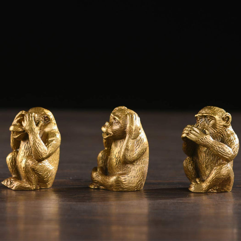 BRABUD Brass Statue Three Monkeys See No Speak No Hear No Evil Home Office Desk Decor Gift TQZDBS003