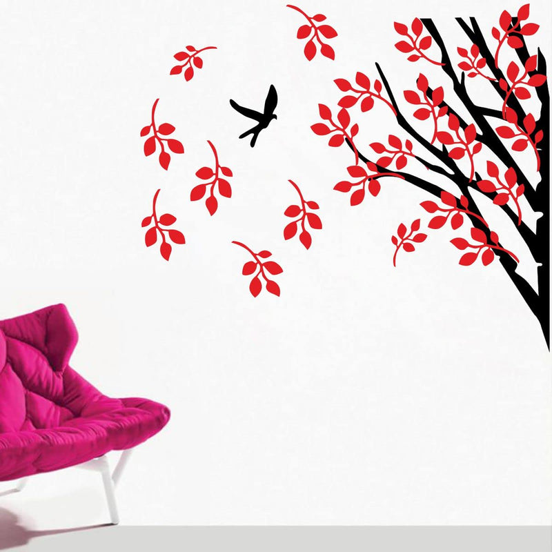 Decor Kraft Tree and Red Leafs Wall Sticker & Decal,Size- 58 Cm X 36 Cm,Nature