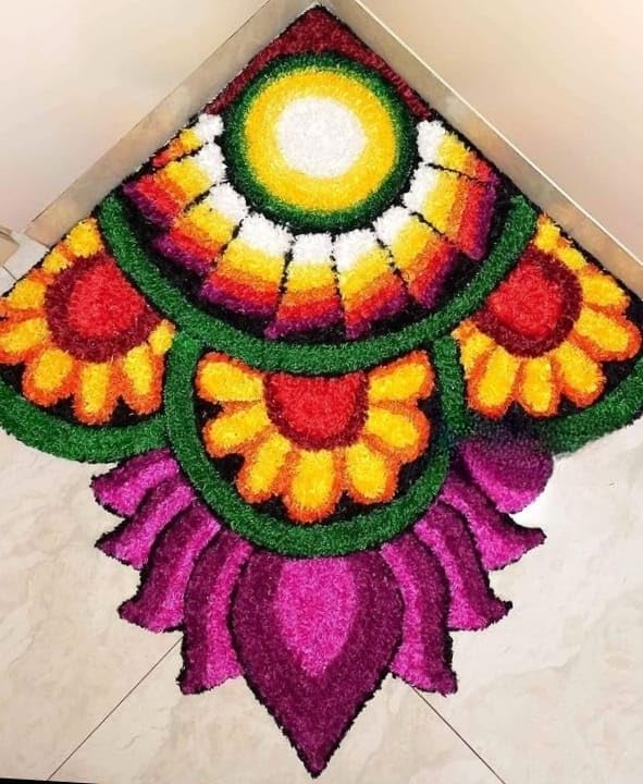 Wool Dream Decore, Readymade Rangoli Square Mats, Cornner-2X2Ft, Dry Clean Only, Lightweight And Foldable,Multicolour