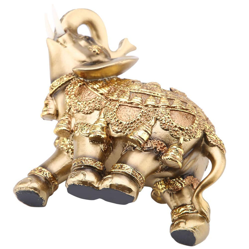 Wal front Golden Polyresin Elephant Statue Sculpture Trunk Wealth Lucky Collectible Figurine Gift Home Decor Feng Shui Ornament(L)