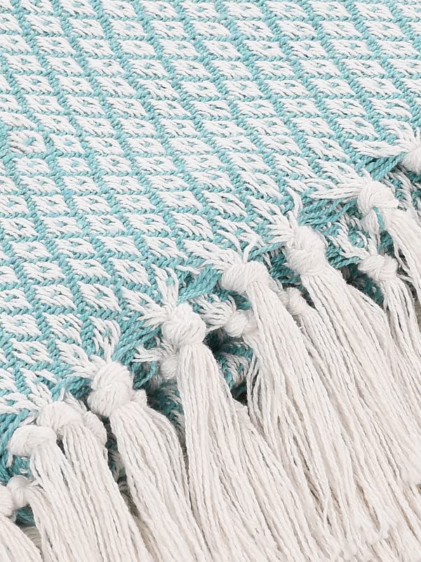 SASHAA WORLD Soft Throw Blanket | Used Both Indoor and Outdoor |Blanket for Living Room, Sofa, Bed & Chair | Ice Blue & White Throw Blanket| Pack of 1, 160 x130 cm| Cotton| Skin_Friendly