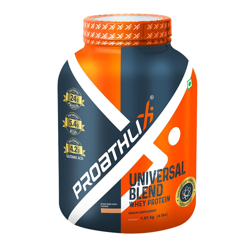 Proathlix Universal Blend Whey Protein (Kesar Rabdi Kulfi, 1.81KG), 24gm Protein Per Serving, 5.4g BCAA, 4.2g Glutamic Acid, Post-Workout, Muscle Recovery, Gluten Free, Nutraceutical