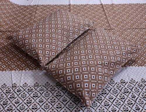 VAANI Cotton Bedsheet for Double Bed with Two King Size Pillow Covers Soft/Breathable Wrinkel Free - 108x108 Inches - (Multicolour, Brown)