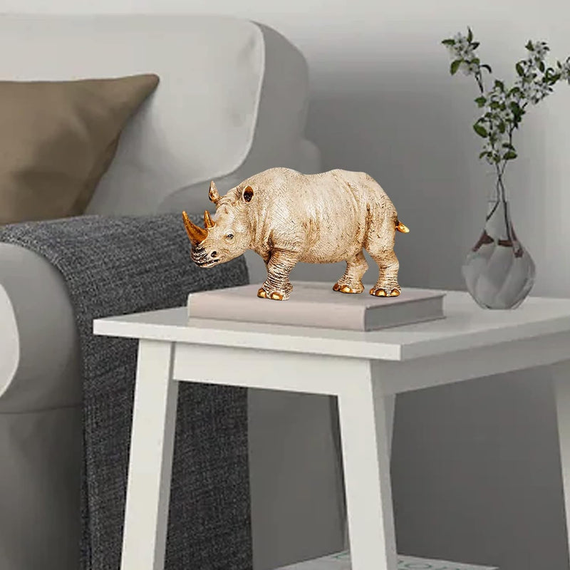 Xtore Home Decor Lucky Horned Rhino Statue Table Accent (Pack of 1, Off White)