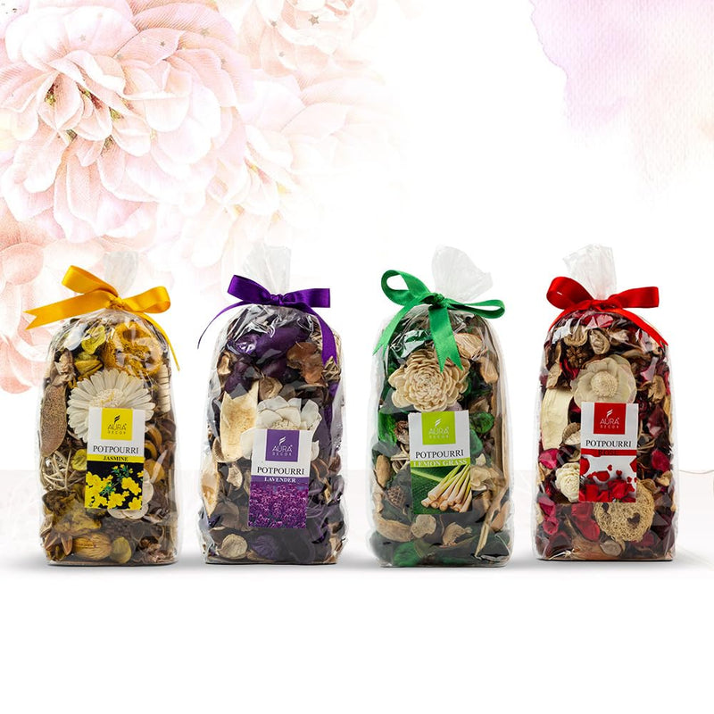 Aura Decor Premium Potpourri Flowers Home Fragrance Pack of 4 (150 gm Each) (Rose) (Jasmine) (Lavender)(Lemongrass)