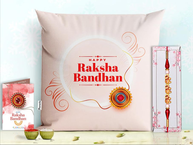 Pillow Rakhi for Brother with Gift - Rakhi with Rakhi Cushion with Filler Greeting Card- Rakhi for Brother, Gifts for Brother, Gifts for Rakhi, Gifts for Rakshabandhan Rakhi Gifts-PE-CU-25