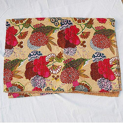 Textile Work Creations Kantha Quilt Hippie Bed-Cover Throw and Cotton Blanket Twin-Size Kantha Quilt Handmade 60 x90 inch Single Size