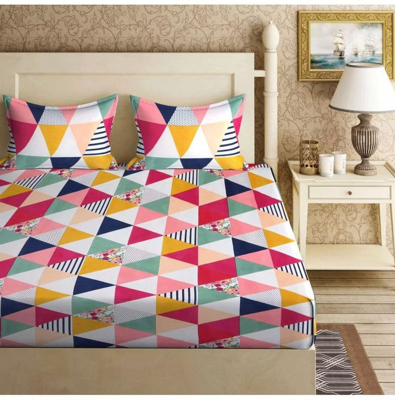 180 TC Cotton Double 3D Printed Flat Bedsheet (Pack of 1, Multicolor) 3D-FE-5