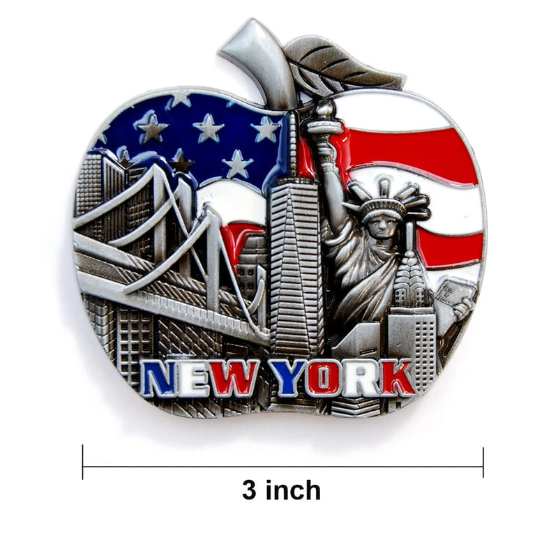 Big Apple New York Souvenir Metal Fridge NY Magnet - Brooklyn Bridge,Chrysler Building,Statue of Liberty,Empire State Building NYC Metal Magnet (Pack 1)