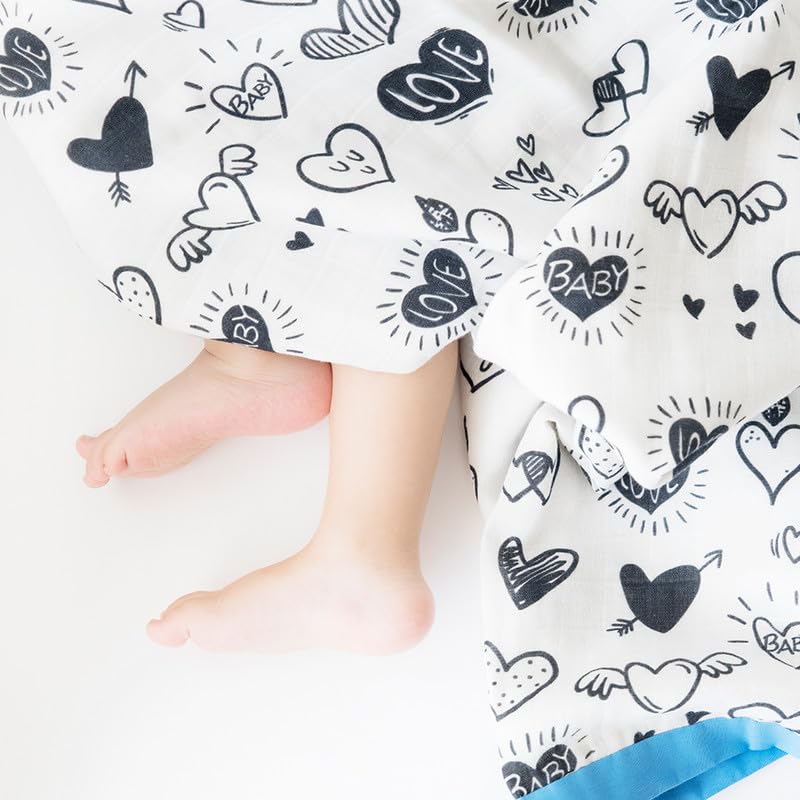 Yellow Doodle Hearts + Lil Travellers Reversible Muslin Blanket - Adorable Combo for Unisex Baby Ages 0-4 Years