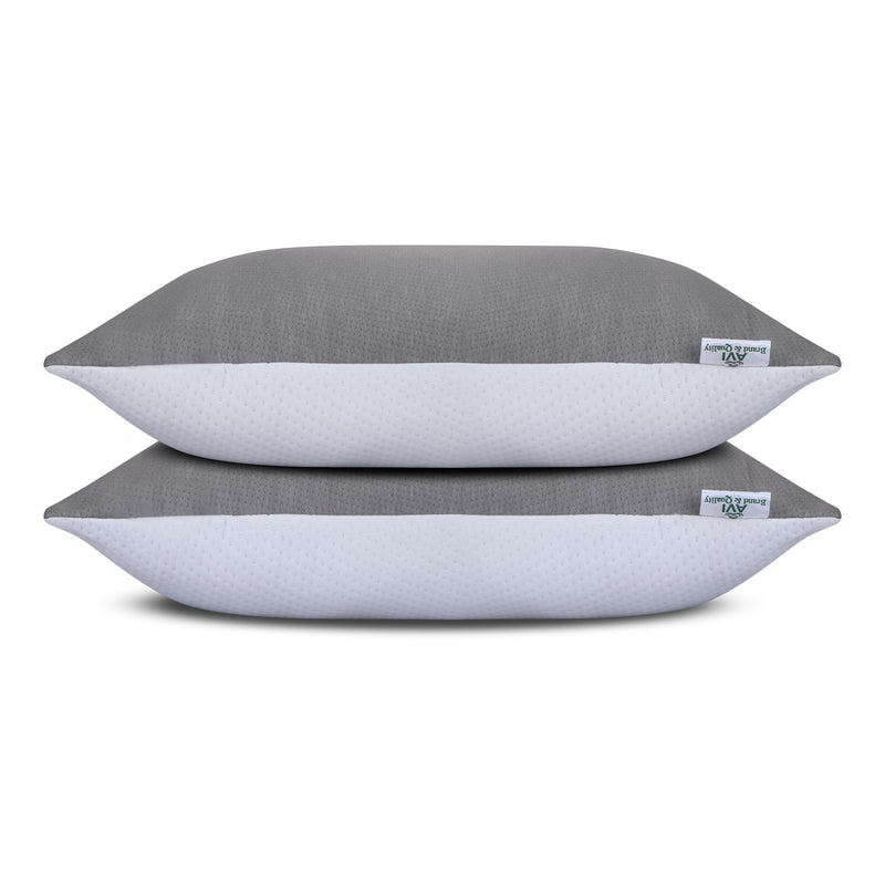 AVI Ultra Soft Jersey Height Adjustable Hollow Fibre Sleeping Pillow with Zip | Set of 2 (White and Grey, 27 X 16 Inches) | 3 Months Warranty