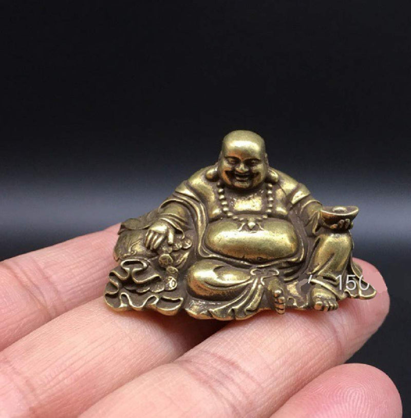 DMtse Brass Mini Laughing Buddha Statue Ornaments Brings Good Luck and Prosperity