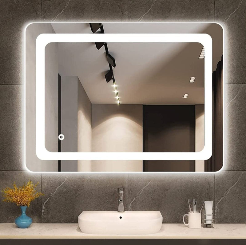 SmileSellers Led mirror Wall Mounted Rectangular Bathroom Backlit Glass with Warm Light + White Light + Cool day Light 18x24 Inch