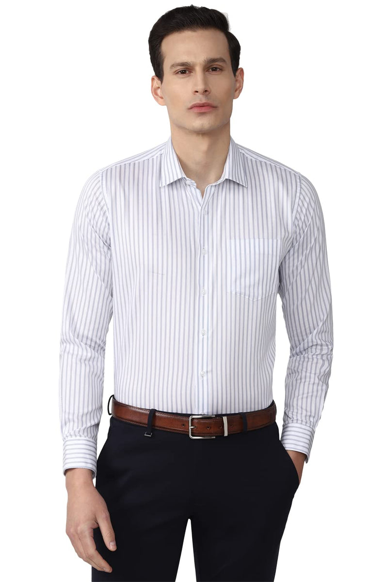 Van Heusen Men's Striped Slim Fit Shirt (VHSFRSLBQ53840_White 39)