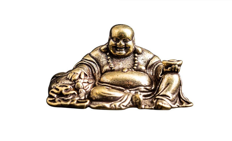 DMtse Brass Mini Laughing Buddha Statue Ornaments Brings Good Luck and Prosperity