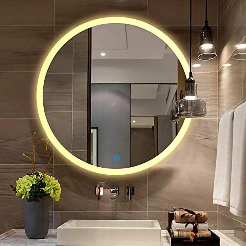 SmileSellers Led Mirror Beautiful Round Light Glass Mirror with Imported Touch Sensor Led Wall Mirror (21x21)