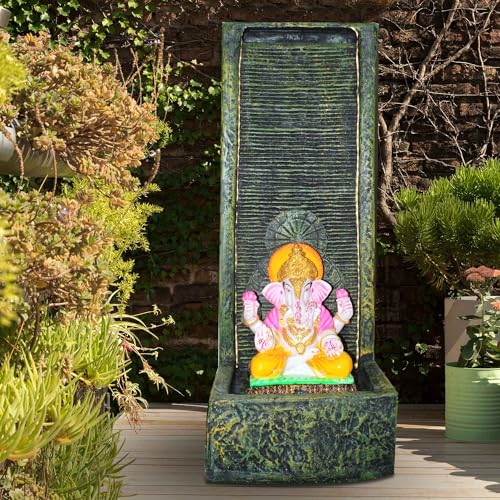 Art N Hub Lord Ganesha Home Decorative Fiber Best Home and Office Inauguration Gift Items | Built (36 x 33 x 92 CM | Textured Green & Golden)