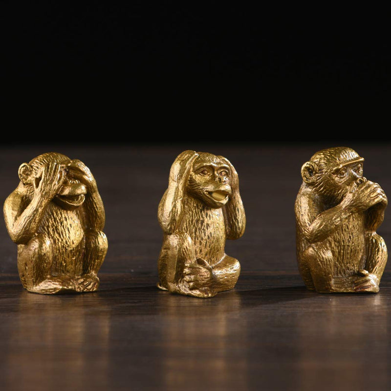 BRABUD Brass Statue Three Monkeys See No Speak No Hear No Evil Home Office Desk Decor Gift TQZDBS003