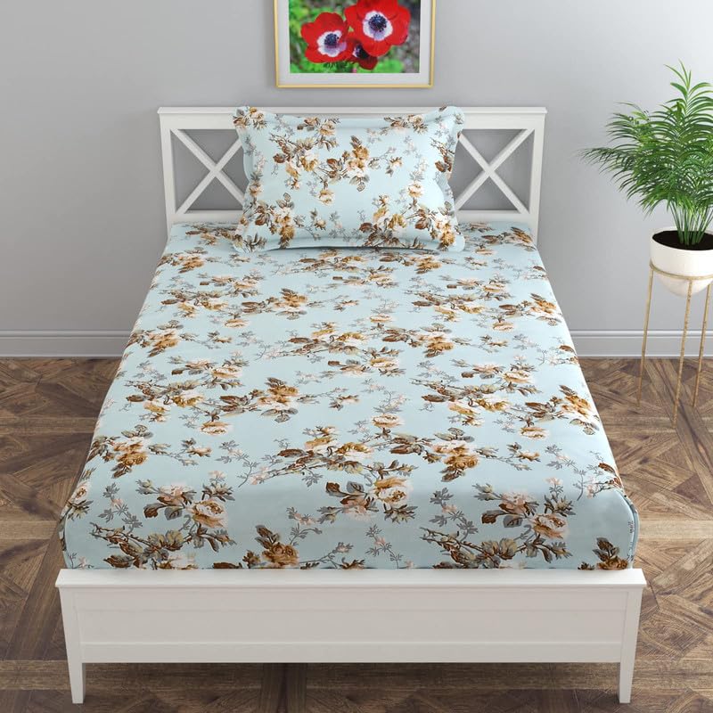 Florida Bedsheet for Single Size Bed with Pillow Covers and Made of Cotton with Beautiful Floral Print