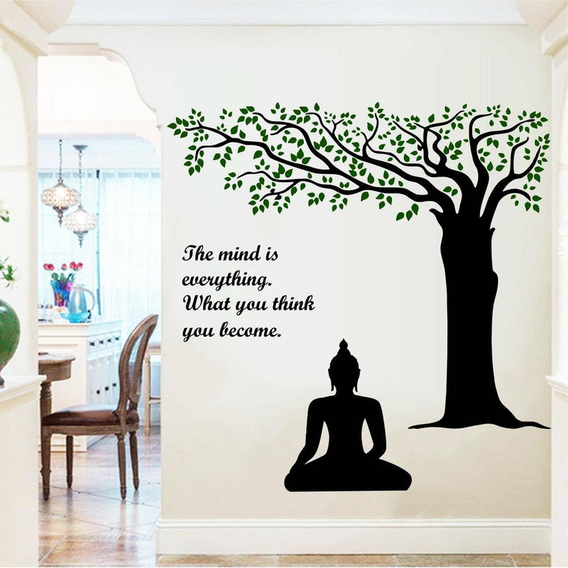 GADGETS WRAP Lord Buddha Under Tree and Quote on Mind ' Extra Large Size (Wall Coverage Area - Height 95 cms X Width 110 cms)(Pack of 1) Wall Sticker