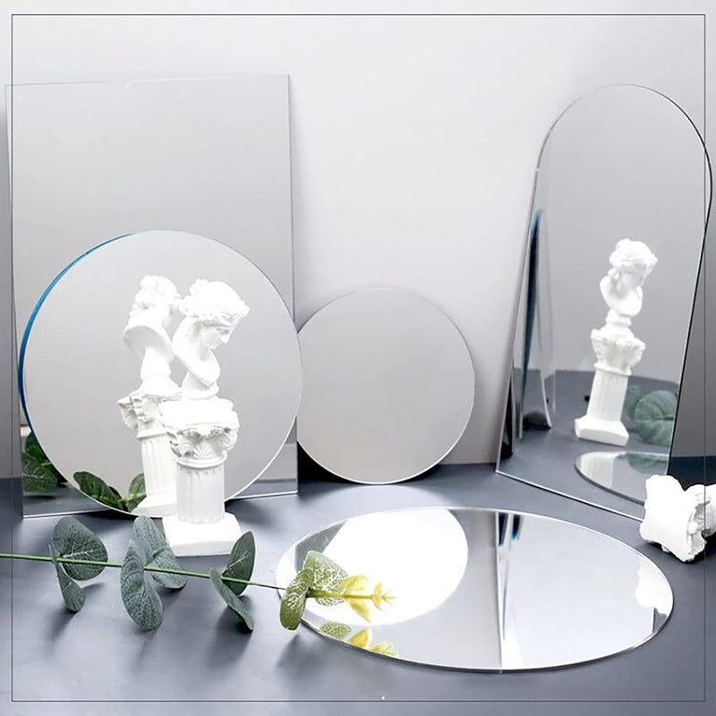 Shauq 4PCS Geometric Mirror Photo Props Set, Acrylic Mirror Reflection Board Photography Background Props for Goods, Crafts, Lipstick, Jewelry, Cosmetics, Makeup Tools, Food (Silver)