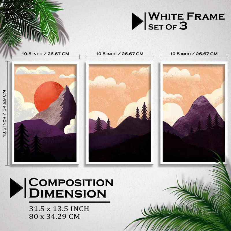 SAF paintings Set of 3 Abstract nature Boho modern art design Premium white Framed Bohemian wall painting for for Wall, Home and Living Room Decoration 80 cms x 34.29 cms COMBO-2223-K3