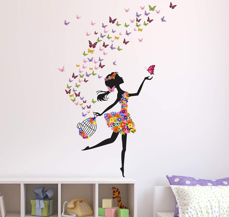 WALLSTICKY Beautiful Girl with Rose in Background Full of Butterflies Sticker