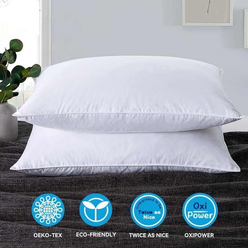 Jewear 50% Goose Down 50% Feather Luxury Cotton White Pillow Set of 2 Piece (17 X 27)