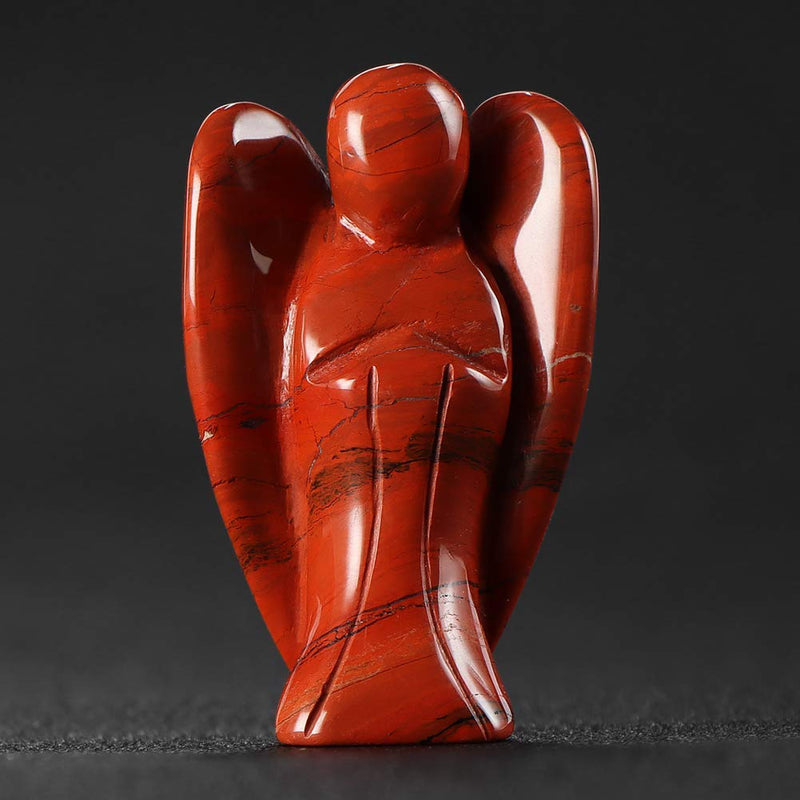 Artistone 2.0" Angel Stones, Angel Healing Crystal Hand-Carved Gemstone Crystal Figurine Statue Guardian Pocket Angel with Gift Box (Red Jasper)