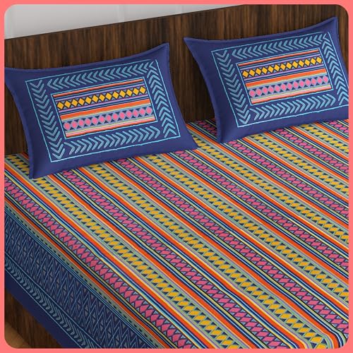 100% Cotton Double Bedsheet for Double Bed King Size Traditional Jaipuri Bedsheet with 2 Pillow Covers - Multi20