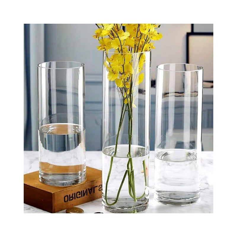 BS AMOR Clear Glass Cylinder Vase (H:10" D:3") | Glass Flower Vase Centerpieces | Hurricane Floating Candle Holder Vase 10" Height