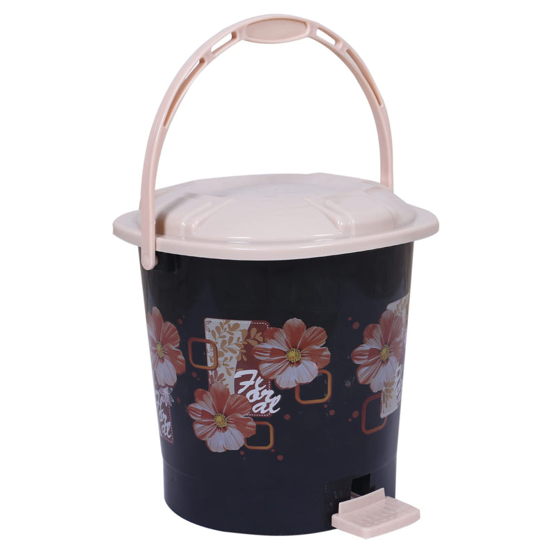 Kuber Industries Durable Floral Print Plastic Pedal Dustbin|Waste Bin|Trash Can For Kitchen & Home With Handle,10 Litre (Black)