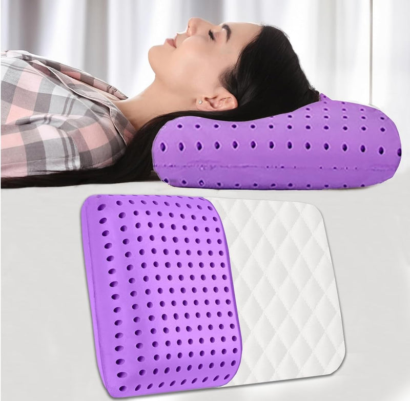 Homerz Premium Pack of 2 Lavender Infused Microchannel Ventilated Memory Foam Cooling Pillow with Neck, Shoulder and Back Support - Relaxing for Side, Back, Stomach Sleepers (Lavender, Pack of 2)