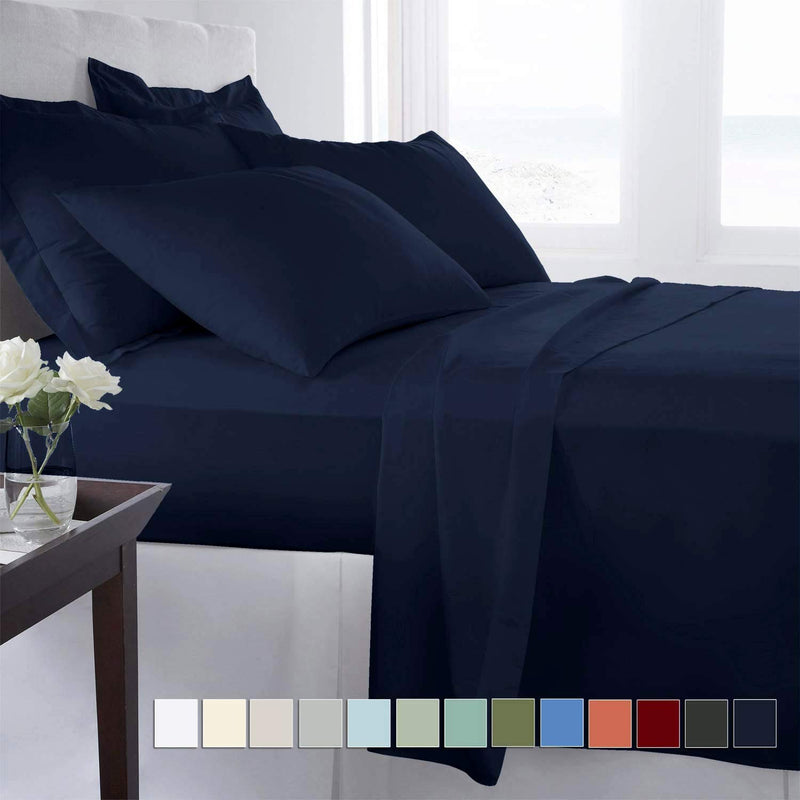 BEVI 100% Cotton 300 TC Elastic Fitted Solid Single Queen Size Bedsheet for Single Bed Size (36x78x8) Cm and Pillow Cover Size (18x28) (Single, Navy Blue)