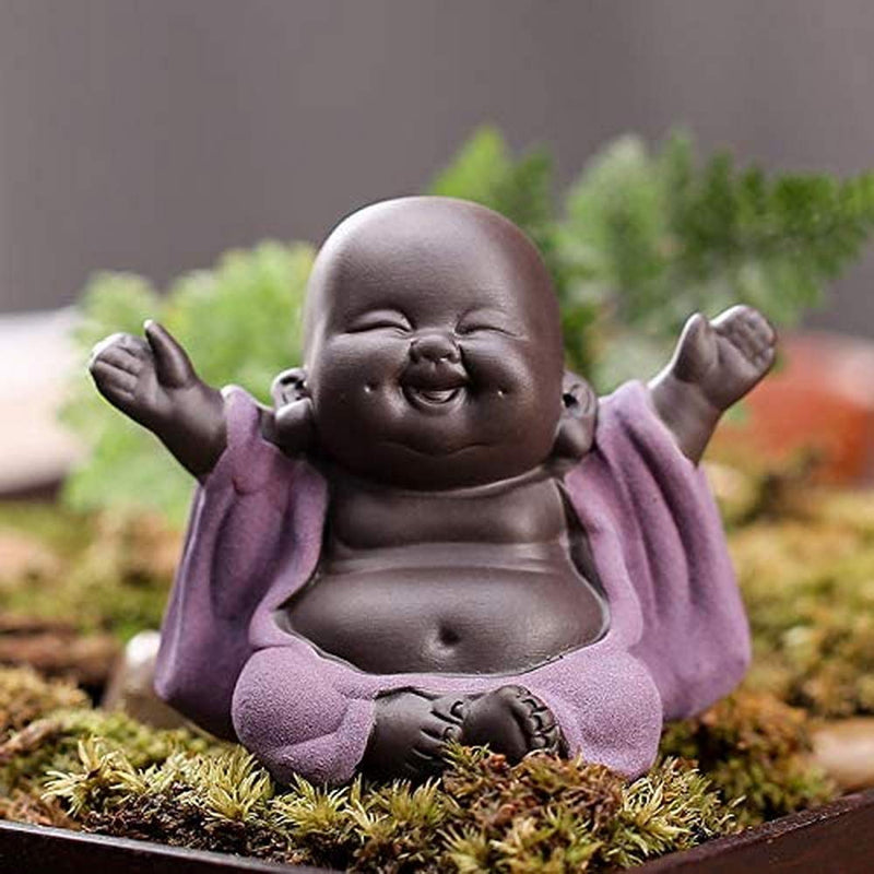 Ceramic Laughing Buddha Statue Maitreya Happy Buddha Statue Little Cute Baby Monk Figurine Buddha Figurines Home Decor Creative Crafts Dolls Ornaments Gift Delicate Ceramic Arts and Crafts (Purple)