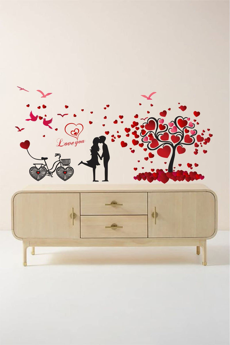 DreamKraft Loving Couple Under a Heart Tree with Lots of Love PVC Vinly Wall Stickers (Multicolor, 70 cm x 138 cm)