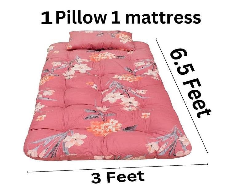 Coca Industries Silicone Folding Guest and Traveling Single Mattress (Soft, Medium,Micro Coir,Cotton 36''x78'',3 X 6.5 ft, PINK and MULTI PRINT )