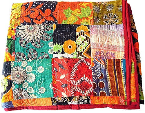 Fashion Hub Handmade Throw Tapestry Hand Embroidered Pure Cotton Textile Work Creations Quilt, Multicolour (60 X 90 Inches, Twin Size)