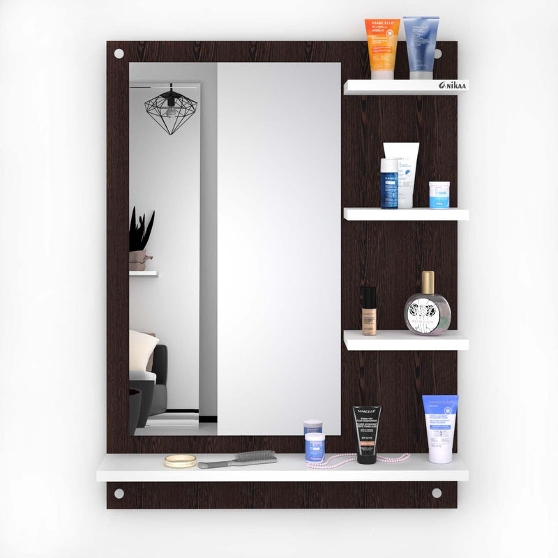 Anikaa Mavis Wall Mounted Dressing Mirror with Shelf for Living Room Bedroom (Wenge/White)