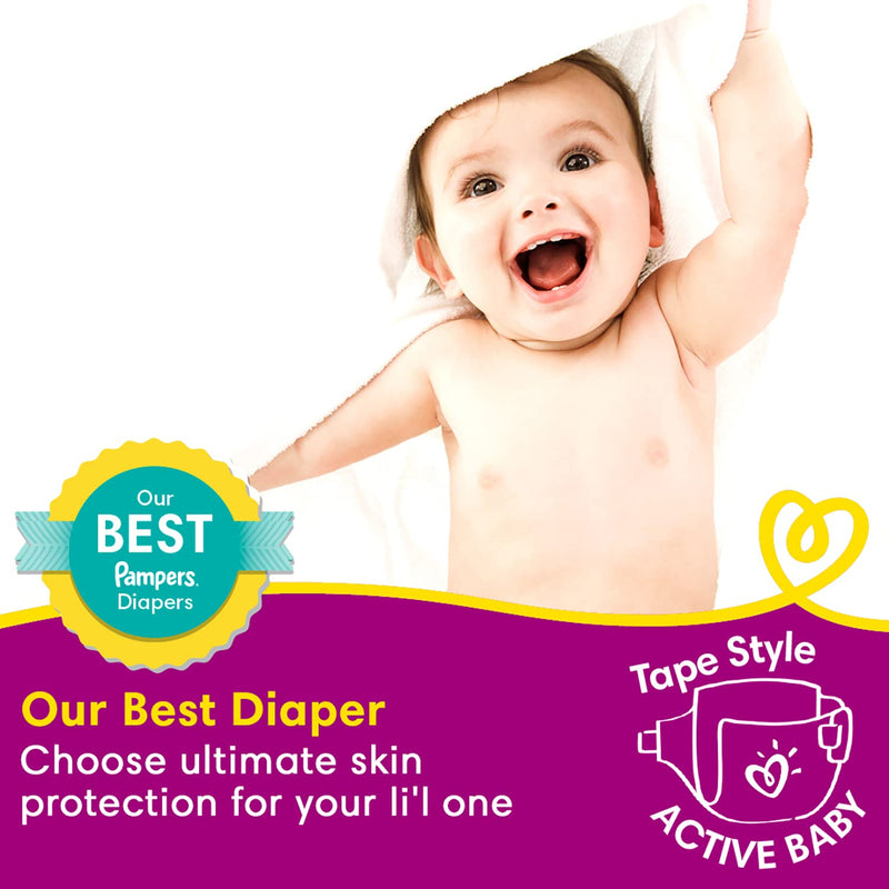 Pampers Active Baby Tape Style Diapers, X-Large (XL) Size, 32 Count, Adjustable Fit with 5 star skin protection, 12+kg Diapers