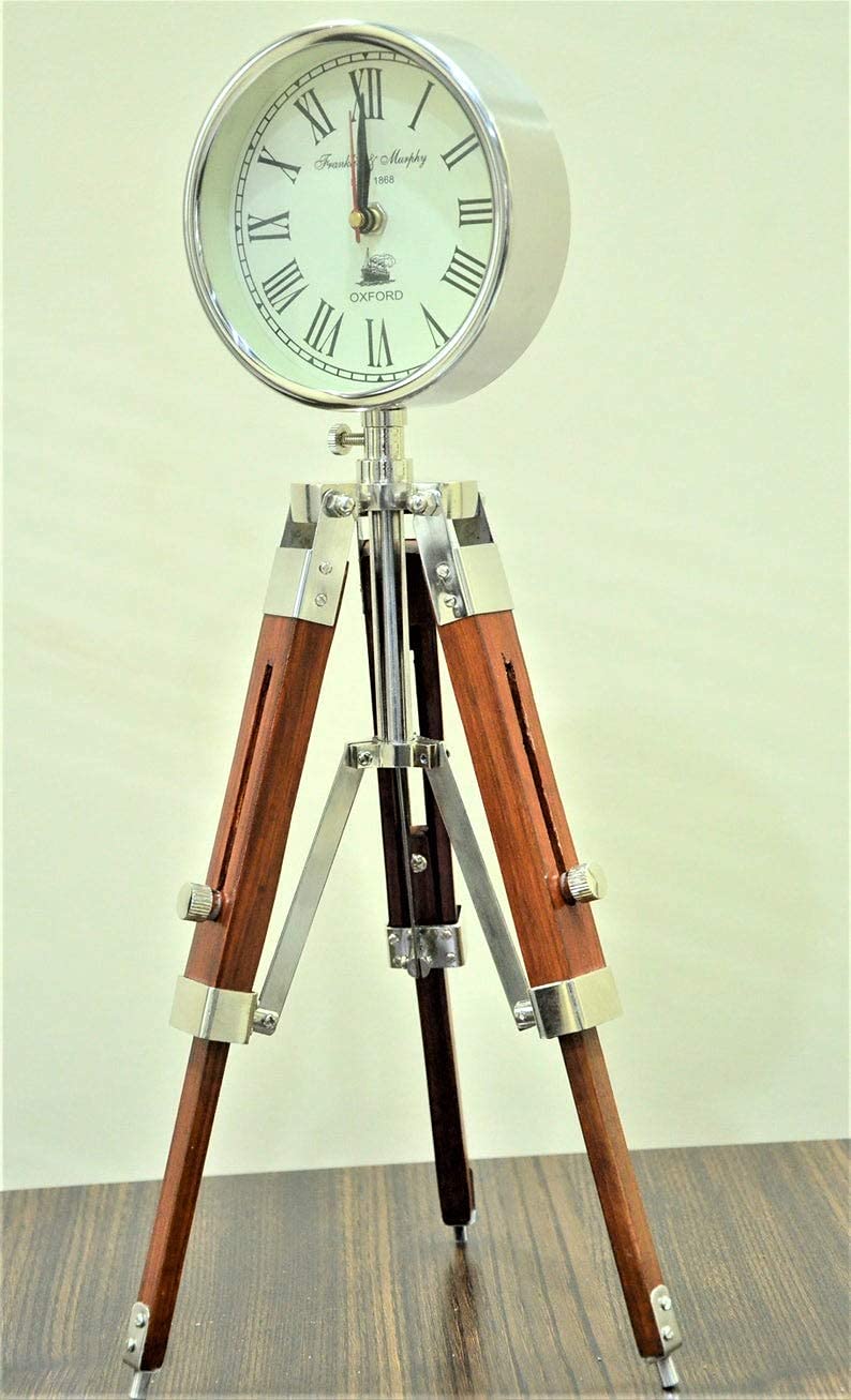 Decor Instruments Wooden Table Clock Wooden Table Clock Table & Floor Standing Roman Number Clock 18 Inch with Adjustable Tripod Stand